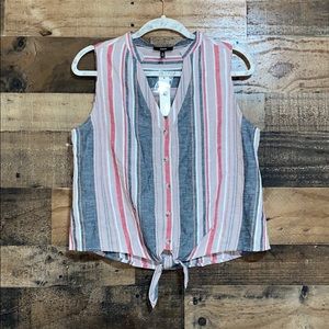 DREW Striped Tie Front Linen Blend Top